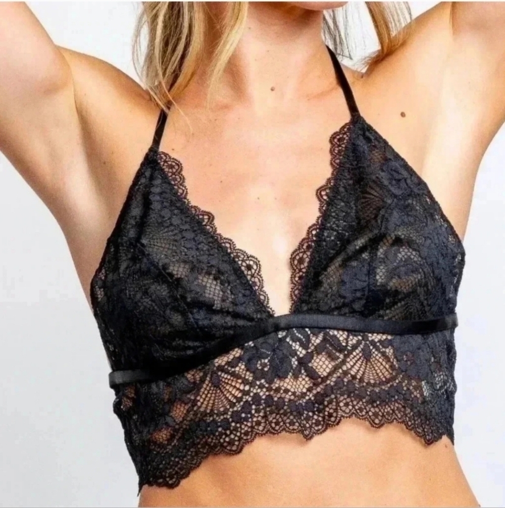 New Free People Intimately Longline Black Bralette NWOT Medium